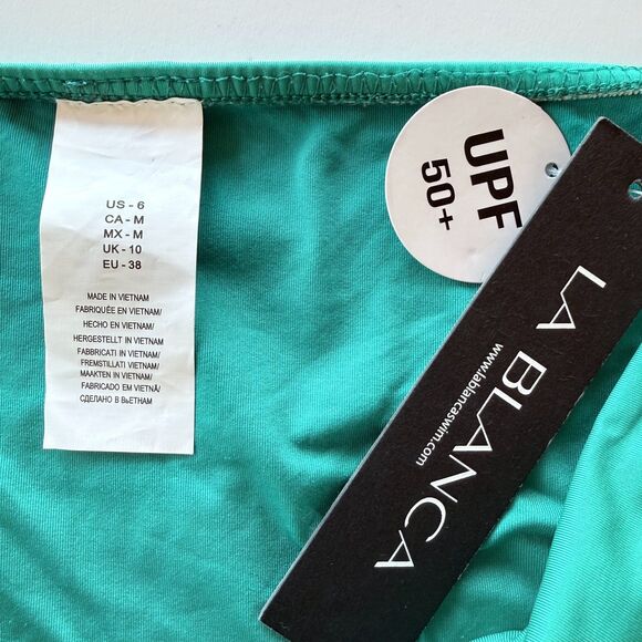 NWT La Blanca Island Goddess Shirred Band Hipster Bikini Bottoms in Calypso Sz 6 - Picture 6 of 10